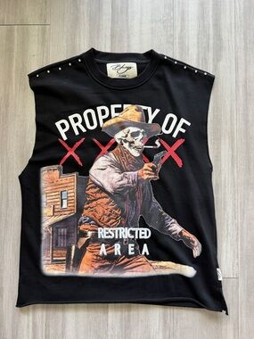 Men’s Black Graphic Sleeveless Tee - Property of Restricted Area (Xl)